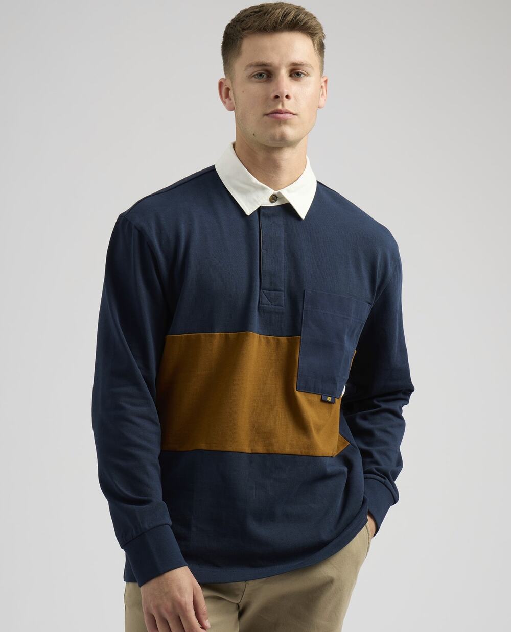 BEN SHERMAN Utility Rugby Relaxed Fit Polo in Dark Navy Size Large
